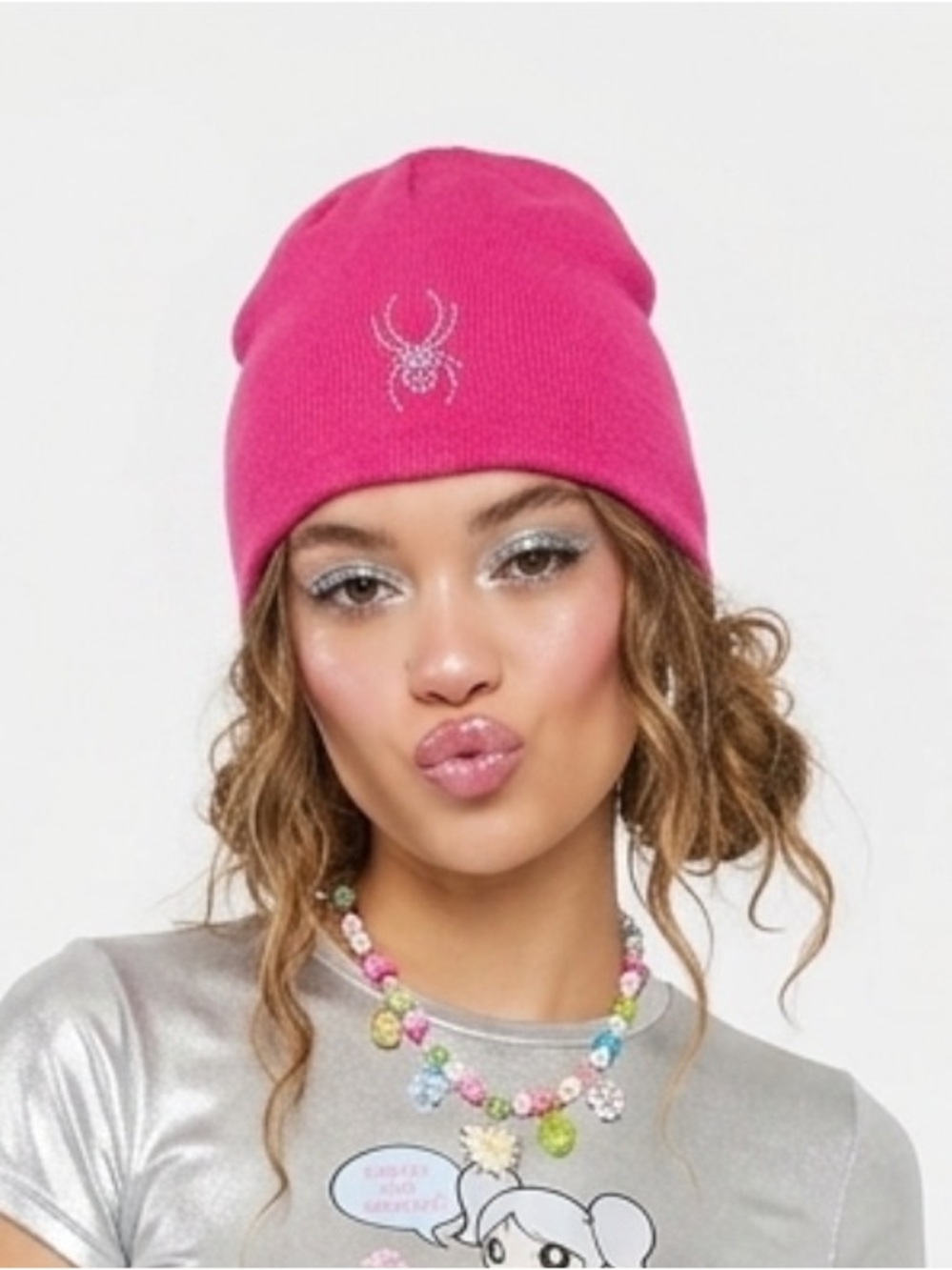 Spyder Y2K Pink Beanie with Rhinestone Design